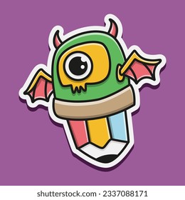 Cartoon doodle monster sticker illustration