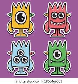 cartoon doodle monster sticker set design