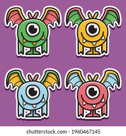 cartoon doodle monster sticker set design