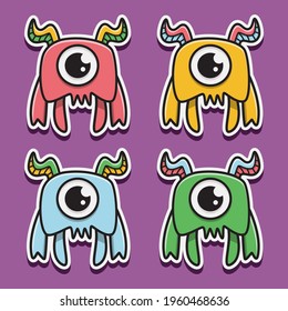 cartoon doodle monster sticker set design