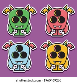 cartoon doodle monster sticker set design