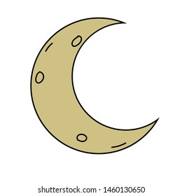 Cartoon doodle moon, crescent isolated on white background. Vector illustration. 