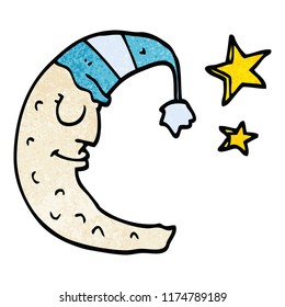 luna de doodle de dibujos animados con gorro dormido