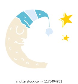 cartoon doodle moon with sleeping cap
