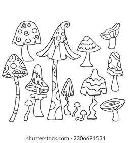 Cartoon doodle mushrooms outline vector cartoon illustration