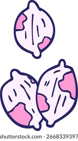 desenhos animados doodle nozes em conchas na cor neon brilhante