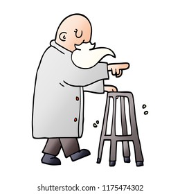Cartoon Doodle alter Mann mit Gehgestell