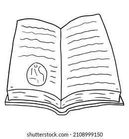 El doodle de dibujos animados abrió un libro aislado en un fondo blanco. Icono de educación.