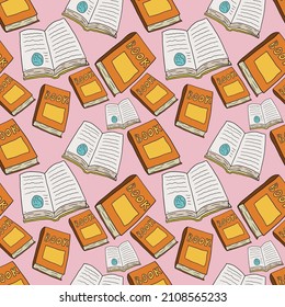 Cartoon doodle opened and closed book seamless pattern. Education hand drawn concept background.