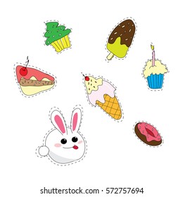 cartoon doodle patch  pop art fashion chic , badges and stickers.