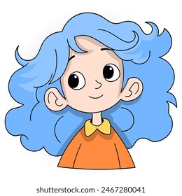 cartoon doodle of a person with an expression, a blue haired woman smiling kindly