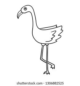 Cartoon doodle pink flamingo isolated on white background. Vector illustration.
