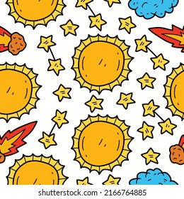 Cartoon doodle planet seamless pattern design