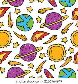 Cartoon doodle planet seamless pattern design