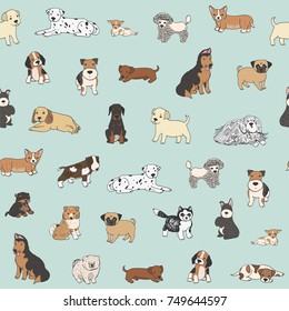 cartoon doodle puppy dog seamless vector hand drawn pattern