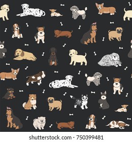 cartoon doodle puppy dog seamless vector hand drawn pattern