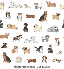 cartoon doodle puppy dog seamless vector hand drawn pattern