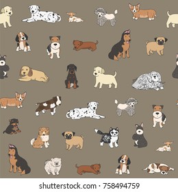 cartoon doodle puppy dog seamless vector hand drawn pattern