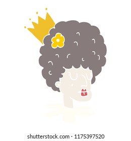 reina del doodle de dibujos animados en maquillaje y peluca gigante