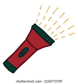Cartoon doodle of a red-green electric flashlight. Simple vector color flat icon isolated on transparent background