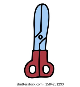 cartoon doodle scissors with red handle. White background isolated stock vector illustration