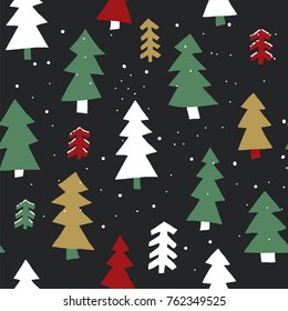 cartoon doodle seamless pattern of Christmas tree vector hand-drawing graphics.