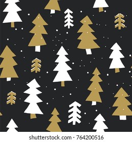 cartoon doodle seamless pattern of Christmas tree vector hand-drawing graphics.
