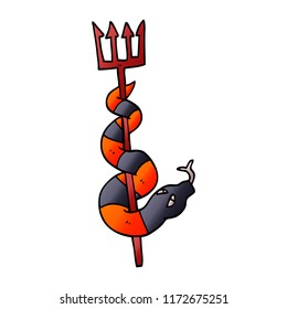 serpiente de doodle de dibujos animados en la horquilla de demonios