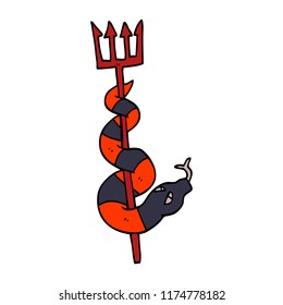cartoon doodle serpent on devils fork
