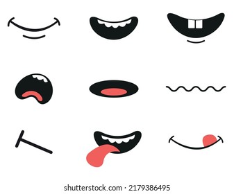 Cartoon doodle simple mouth isolated design element concept set