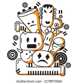 cartoon doodle sketch with orange color.  perfect to use for wallpaper , clothing print, backdrop, etc. 