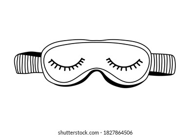 Cartoon doodle sleeping mask with close eyes icon. Vector hand drawn stock illustration isolated on white background. 
