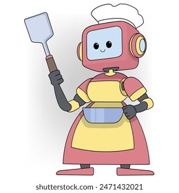 cartoon doodle of the sophistication of artificial intelligence in the future, intelligent robot chef ready to do cooking work without interruption