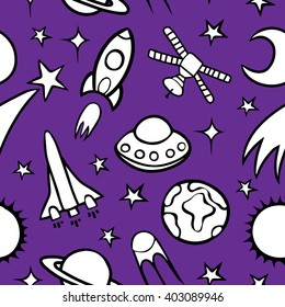 Cartoon doodle space seamless pattern background.