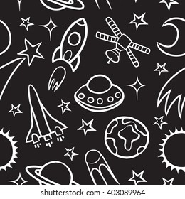 Cartoon doodle space seamless pattern background.