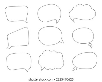 Cartoon doodle speech or thought bubbles of different shapes and sizes. Hand drawn vector illustration.