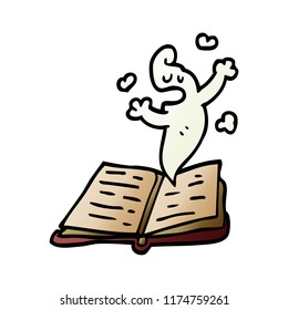cartoon doodle spell book with ghost