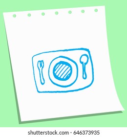 cartoon doodle spoon, fork, plate sketch vector illustration