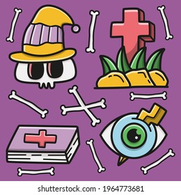 cartoon doodle sticker design collection set halloween
