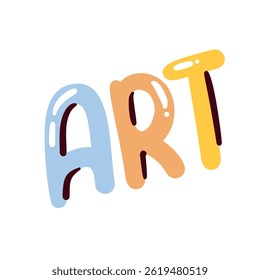 Cartoon doodle style art lettering with colorful, playful lines and bold shapes. Art lettering to fun, modern touch to creative designs. Vector illustration.