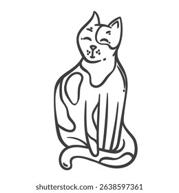 Cartoon doodle style cat outline featuring sweet sitting pose and playful spots. Cute cat outline for coloring books, stickers, or creative art projects. Vector illustration.