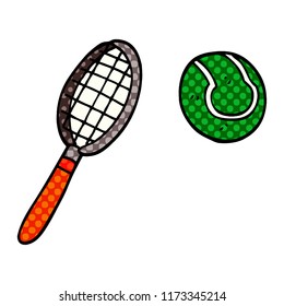 cartoon doodle tennis racket and ball