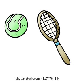 cartoon doodle tennis racket and ball