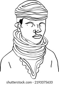 Cartoon doodle of Thailand's famous long neck tribe people, Karen long-neck women wear traditional brass neck coil sketch drawing, long neck lady silhouette illustration