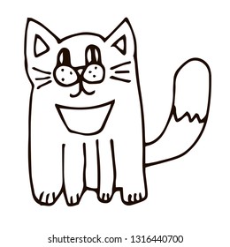 Cartoon doodle thin line cat isolated on white background. Vector illustration. 