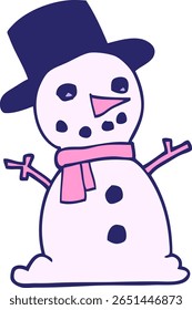 desenhos animados rabiscar boneco de neve tradicional em cor neon brilhante