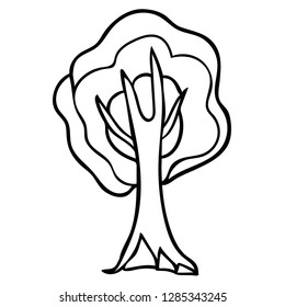 Cartoon doodle tree isolated on white background. Vector illustration. 