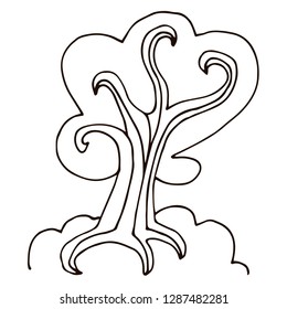 Cartoon doodle tree isolated on white background. Vector illustration. 