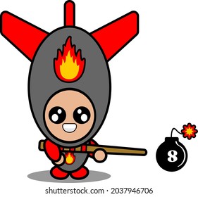 cartoon doodle vector cute character nuclear bomb mascot costume playing billiards bomb
