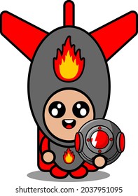 caricatura doodle vector lindo personaje mascota nuclear bomba disfraz con cohete espacial y casco de buzo